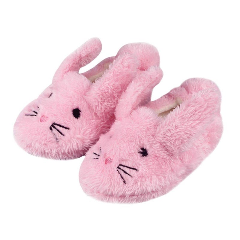 ESTAMICO Boys Girls Plush Warm Cute Bunny House Slippers Fuzzy Indoor Bedroom Shoes for Toddler Kids Pink 5-6 M - Image 1